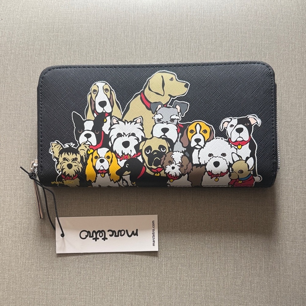 NWT Marc Tetro Large Wallet Zippered Coin - Group of Dogs on Black - 8"X 4.5"X1" - Picture 1 of 3